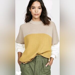 Free People Easy Street Colorblock Sweater Yellow Womens Size S Cotton Blend